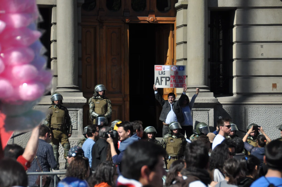 Pension-system protest in Santiago, Chile, on 21 August 2016.