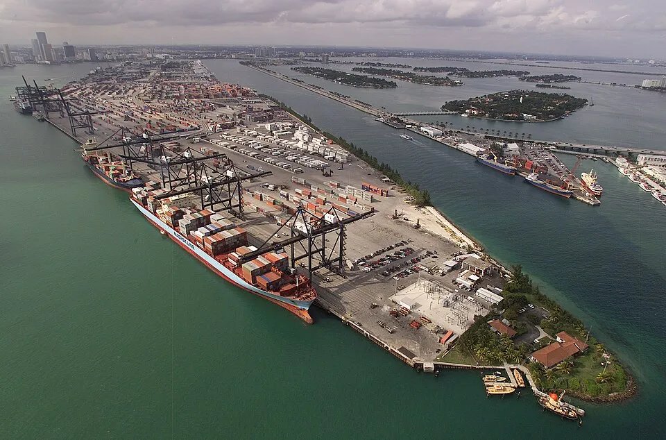 Aerial view of the Port of Miami container terminal.