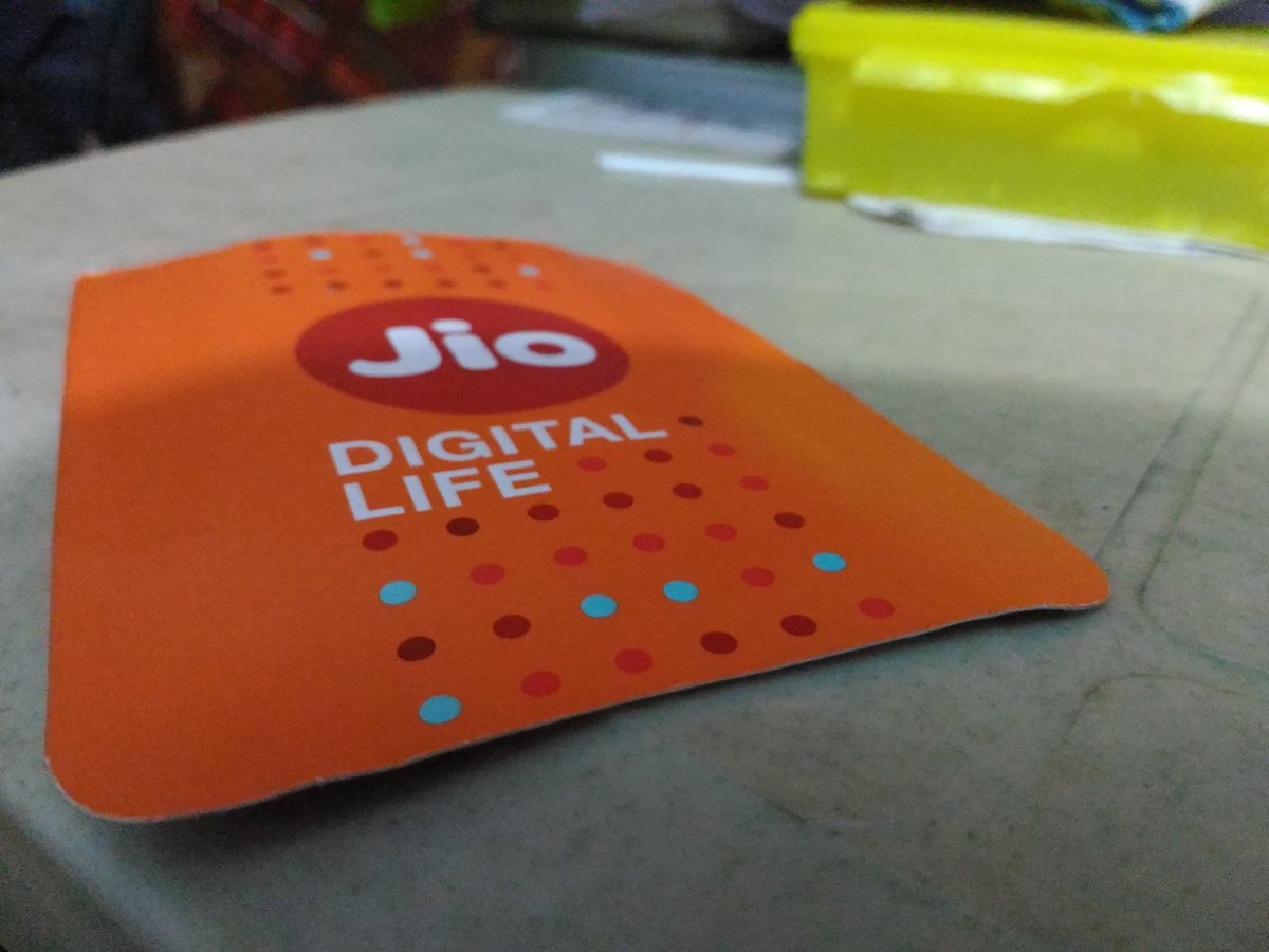 Reliance Jio SIM packaging, photographed in September 2016.