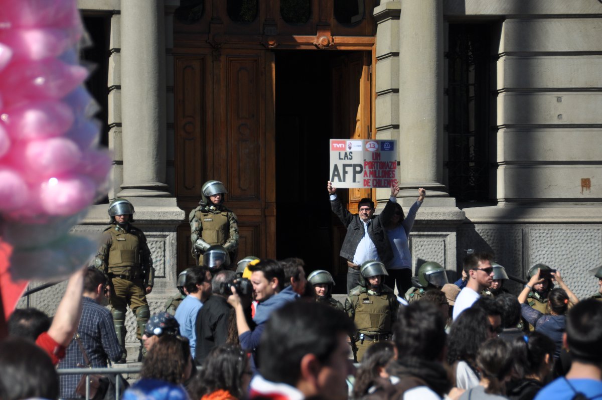 Pension-system protest in Santiago, Chile, on 21 August 2016.